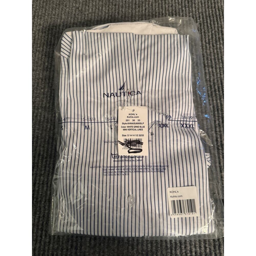 Nautica Men’s Slim Fit Dress Shirt Stripe Blue White Small 14/14.5 32/33 - Picture 3 of 3